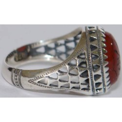 Iran Islam Shia Quran "We Follow the Right Path of Imam Ali" Engraved Natural Agate Sterling Silver 925 Ring