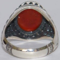 Iran Islam Shia Quran "We Follow the Right Path of Imam Ali" Engraved Natural Agate Sterling Silver 925 Ring