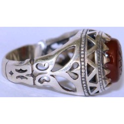 Iran Islam Shia Quran "We Follow the Right Path of Imam Ali" Engraved Natural Agate Sterling Silver 925 Ring