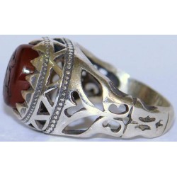 Iran Islam Shia Quran "We Follow the Right Path of Imam Ali" Engraved Natural Agate Sterling Silver 925 Ring