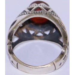 Iran Islam Shia Quran "We Follow the Right Path of Imam Ali" Engraved Natural Agate Sterling Silver 925 Ring