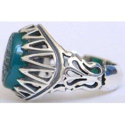 Iran Islam Shia Imam Ali LA FATA ILLA ALI Engraved on Chrysoprase Natural Green Aqeeq Agate Sterling Silver 925 Ring