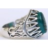 Iran Islam Shia Imam Ali LA FATA ILLA ALI Engraved on Chrysoprase Natural Green Aqeeq Agate Sterling Silver 925 Ring