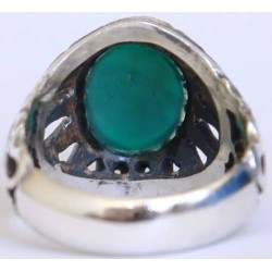 Iran Islam Shia Imam Ali LA FATA ILLA ALI Engraved on Chrysoprase Natural Green Aqeeq Agate Sterling Silver 925 Ring