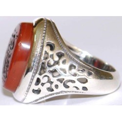 Iran Islam Quran Ayat Inna Fatahna laka Fathan Mobina Engraved on Natural Agate Gemstone Silver 925 Ring