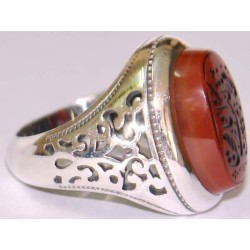 Iran Islam Quran Ayat Inna Fatahna laka Fathan Mobina Engraved on Natural Agate Gemstone Silver 925 Ring