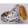 Iran Islam Shia Dua Nade Ali (Meaning: Call Ali the source of wonders) Engraved on Natural Yellow Agate Sterling Silver 925 Ring