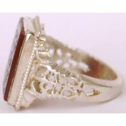 Iran Islam  "O Allah the Fulfiller of all needs" Dua Engraved on Natural Agate Aqeeq Sterling Silver 925 Ring