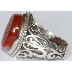 Iran Islam Quranic Ayat "The Hand of Allah is over their hands" Engraved on Agate Sterling Silver 925 Ring