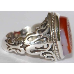 Iran Islam Quranic Ayat "The Hand of Allah is over their hands" Engraved on Agate Sterling Silver 925 Ring