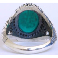 Iran Islam Shia Imam Ali LA FATA ILLA ALI Engraved on Chrysoprase Natural Green Aqeeq Agate Sterling Silver 925 Ring