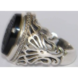 Iran Islam Quranic Ayat "The Hand of Allah is over their hands" Engraved on Onyx Agate Sterling Silver 925 Ring