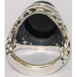 Iran Islam Quranic Ayat "The Hand of Allah is over their hands" Engraved on Onyx Agate Sterling Silver 925 Ring