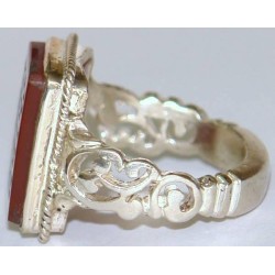 Iran Islam  "O Allah the Fulfiller of all needs" Dua Engraved on Natural Agate Aqeeq Sterling Silver 925 Ring