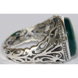Iran Islam Shia Quran "We Follow the Right Path of Imam Ali" Engraved Natural Chrysoprase Agate Sterling Silver 925 Ring