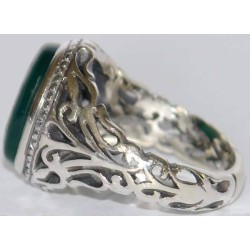 Iran Islam Shia Quran "We Follow the Right Path of Imam Ali" Engraved Natural Chrysoprase Agate Sterling Silver 925 Ring