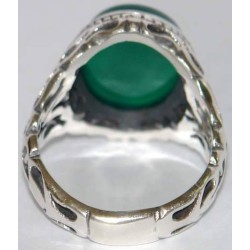 Iran Islam Shia Quran "We Follow the Right Path of Imam Ali" Engraved Natural Chrysoprase Agate Sterling Silver 925 Ring