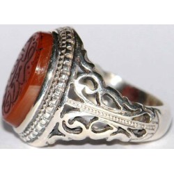 Iran Islam Quranic Ayat "Help from Allah and a Victory at hand" Engraved on Agate Sterling Silver 925 Ring