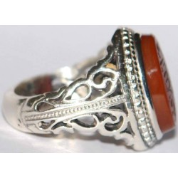 Iran Islam Quranic Ayat "Help from Allah and a Victory at hand" Engraved on Agate Sterling Silver 925 Ring
