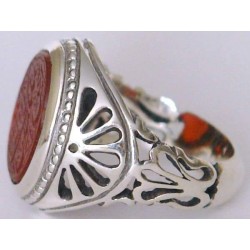 Iran Islam Zikr Laa Ilaaha Illallaahul Malikul Haqqul Mobeen For Protection from Poverty Engraved on Agate Sterling Silver Ring
