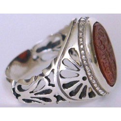 Iran Islam Zikr Laa Ilaaha Illallaahul Malikul Haqqul Mobeen For Protection from Poverty Engraved on Agate Sterling Silver Ring
