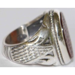 Iran Islam Zikr Laa Ilaaha Illallaahul Malikul Haqqul Mobeen For Protection from Poverty Engraved on Agate Sterling Silver Ring
