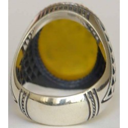 Iran Islam Quran Ayat Bismillah Basmala Engraved in Nice Arabic on Natural Yellow Agate Silver 900 Ring