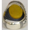 Iran Islam Quran Ayat Bismillah Basmala Engraved in Nice Arabic on Natural Yellow Agate Silver 900 Ring