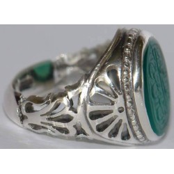 Iran Islam Hadith Husain is Lighthouse & the Rescue Ship Engraved on Chrysoprase Sterling Silver Ring