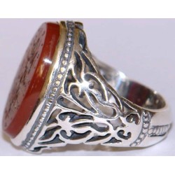 Iran Islam Shia Zikr "O Grantor of requests & Savior from sufferings!" Engraved on Natural Agate Sterling Silver Ring