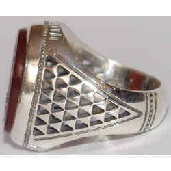 Iran Islam Zikr O God of the Worlds Engraved on Agate Sterling Silver Ring