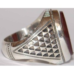 Iran Islam Zikr O God of the Worlds Engraved on Agate Sterling Silver Ring