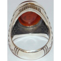 Iran Islam Zikr O God of the Worlds Engraved on Agate Sterling Silver Ring