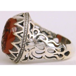 Iran Islam Quran Ayat Allah is Sufficient for me Engraved on Natural Agate Sterling Silver Ring
