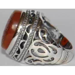 Iran Islam Shia Wa In Yakad Ayat of Quran White Magic Taweez Engraved on Natural Agate Gemstone Silver 925 Ring