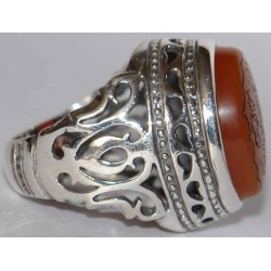 Iran Islam Shia Wa In Yakad Ayat of Quran White Magic Taweez Engraved on Natural Agate Gemstone Silver 925 Ring