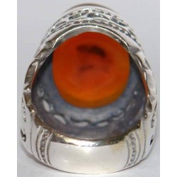 Iran Islam Shia Wa In Yakad Ayat of Quran White Magic Taweez Engraved on Natural Agate Gemstone Silver 925 Ring