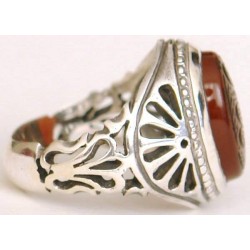 Iran Islam Shia Prophet Hadeeth Imam 'Ali stands with Truth" Engraved on Natural Agate Sterling Silver 925 Ring