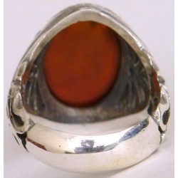 Iran Islam Shia Prophet Hadeeth Imam 'Ali stands with Truth" Engraved on Natural Agate Sterling Silver 925 Ring