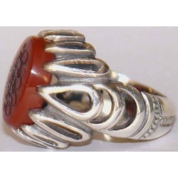 Iran Islam Shia Prophet Hadeeth Imam "Ali stands with Truth & Truth stands with Ali" Engraved on Agate Sterling Silver Ring