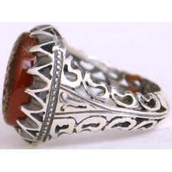 Iran Islam Shia Prophet Hadeeth Imam 'Ali stands with Truth" Engraved on Natural Agate Sterling Silver 925 Ring