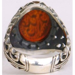 Iran Islam Shia Prophet Hadeeth Imam 'Ali stands with Truth" Engraved on Natural Agate Sterling Silver 925 Ring