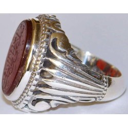 Iran Islam Salam to Imam Reza the Descendent of Prophet Taha & Yaseen Engraved on Agate Sterling Silver Ring