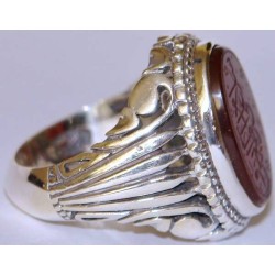 Iran Islam Salam to Imam Reza the Descendent of Prophet Taha & Yaseen Engraved on Agate Sterling Silver Ring