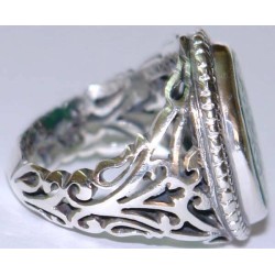 Iran Islam Salam to Imam Reza the Descendent of Prophet Taha & Yaseen Engraved on Chrysoprase Sterling Silver Ring