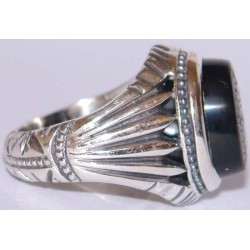 Iran Islam Salam to Imam Reza the Descendent of Prophet Taha & Yaseen Engraved on Onyx Black Agate Sterling Silver Ring