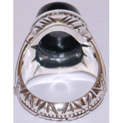 Iran Islam Salam to Imam Reza the Descendent of Prophet Taha & Yaseen Engraved on Onyx Black Agate Sterling Silver Ring