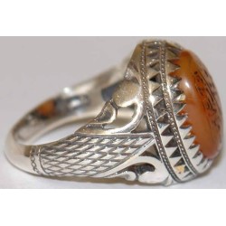 Iran Islam Shia Allah & 14 Masoomeen Natural Yellow Agate Aqeeq Aqiq Akik Sterling Silver 925 Ring