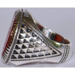 Iran Islam Quranic Ayat "Indeed Allah is with the patient" Engraved on Agate Aqeeq Sterling Silver 925 Ring