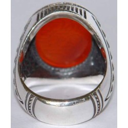 Iran Islam Quranic Ayat "Indeed Allah is with the patient" Engraved on Agate Aqeeq Sterling Silver 925 Ring